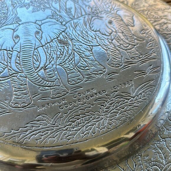 Arthur Court 1987 Round Silver Elephant Embossed Serving Tray - Picture 5 of 5